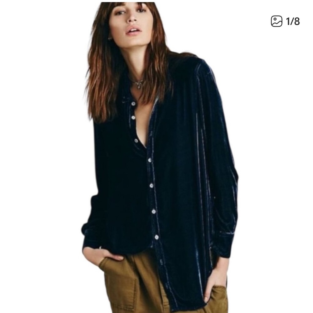 CP Shades black Velvet Button Down Shirt